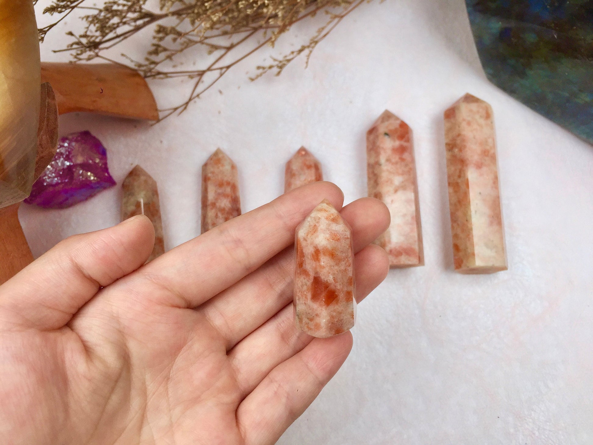 Sunstone Tower, Crystal, Healing Crystal Point, Energy Balance Stone, Meditation Tower, Natural Sunstone, Spiritual Decor, Reiki Charged